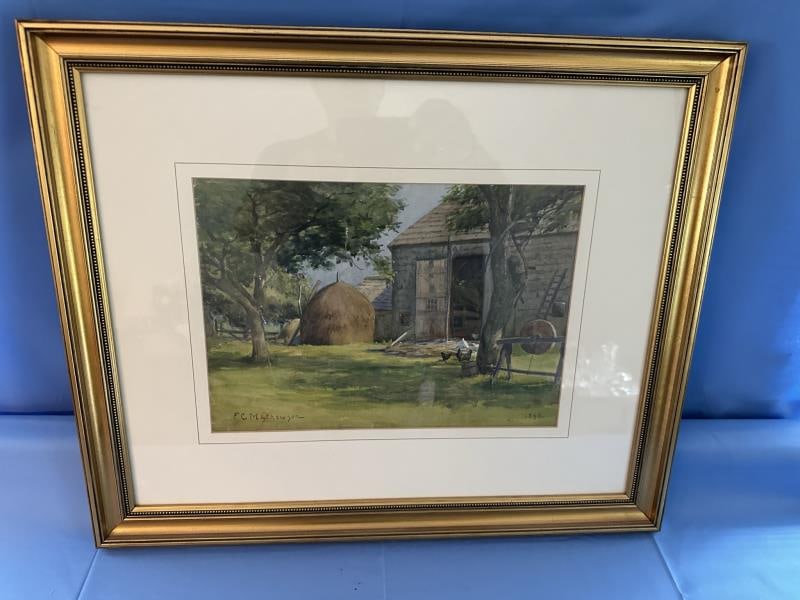 Watercolor, barnyard scene, F.C. Mathewson 1898 (1 of 7)