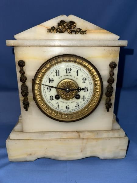 Marble/Alabaster Mantel Clock, C.E. Gifford + Co., (1 of 8)
