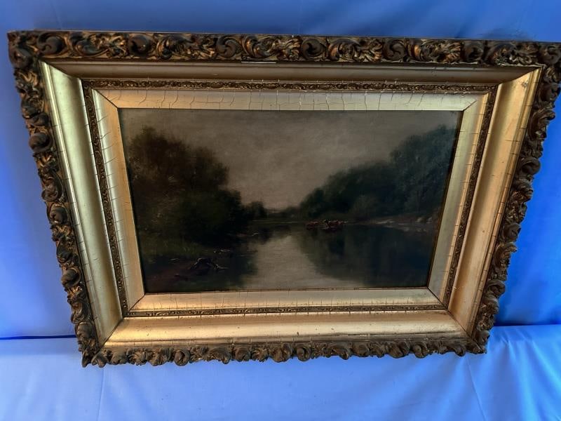 Painted Oil on Board, Cows in River (1 of 9)