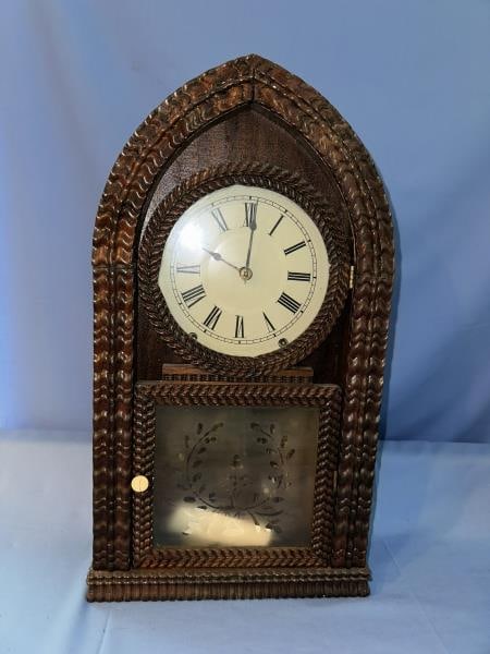 Clock, Mantel, etched lower dial, Ingrahams (1 of 8)