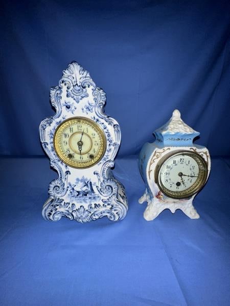 2 China Clocks - (1) China cased, pained (1 of 12)
