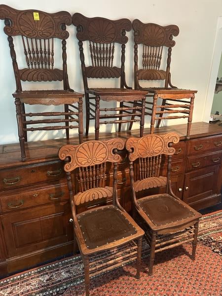 Set of 5 Pressed Back Oak Side Chairs (1 of 8)