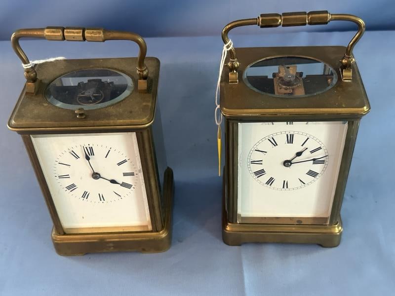 Lot of 2 Carriage Clocks, brass with top handle (1 of 5)