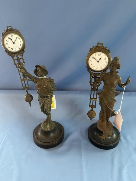 2 Figural Swing Clocks, white metal, one is women (1 of 11)