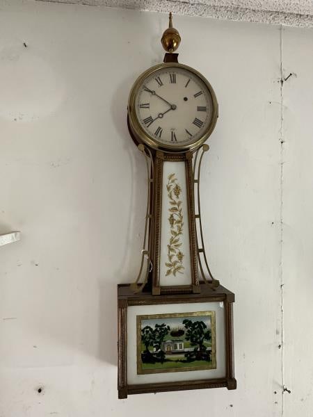 Banjo Clock, brass side pcs, reverse painted door (1 of 10)