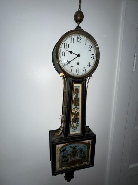 Banjo Clock, Waterbury Clock Co., reverse painting (1 of 10)