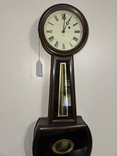 Banjo Clock, Mahogany, dial marked 1829, lower gla: Banjo Clock, Mahogany, dial marked 1829, lower glass door, painted tin dial, wt. & pendulum, no key, 29" tall