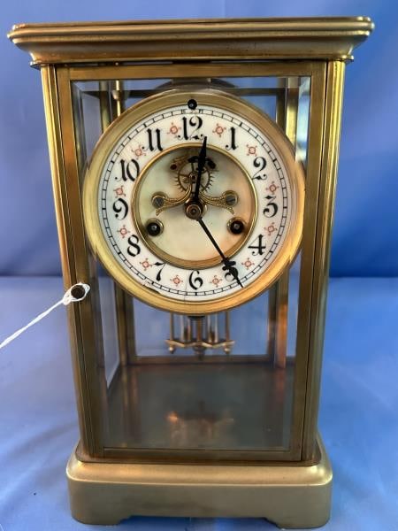 Brass & Beveled Glass Shelf Clock, crystal regulat (1 of 6)