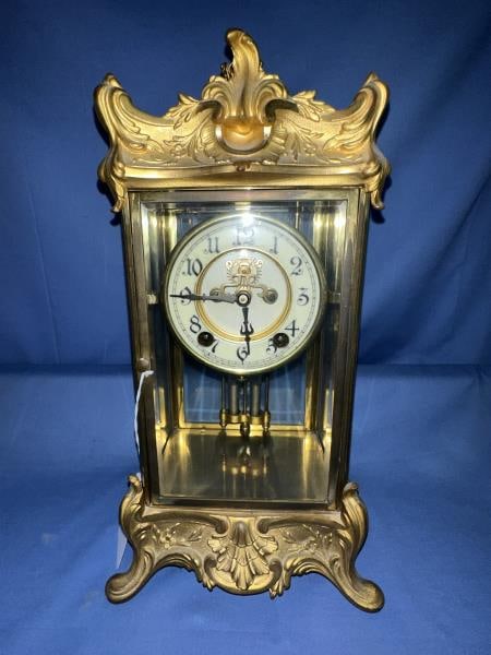 Brass & Beveled Glass Clock, crystal regulator (1 of 5)