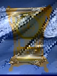 Brass & Beveled Glass Clock, crystal regulator: Brass & Beveled Glass Clock, crystal regulator, Gilbert Clock Co., claw foot, pendulum, 11.5"Tx7.5"Wx6.5"D