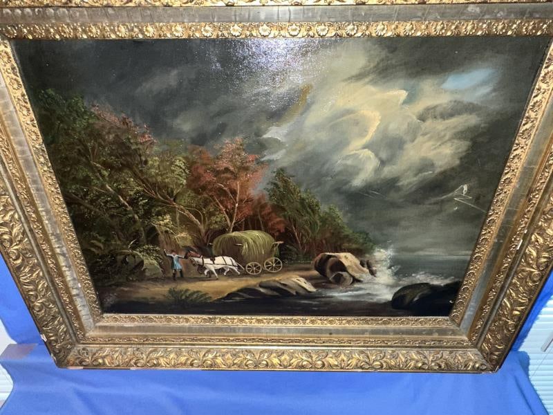 Painting, oil on canvas, Man with Hay Wagon, unsig (1 of 7)