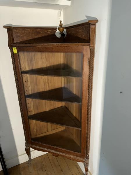 Corner Display Cabinet, oak, 3 shelf, glass front (1 of 4)