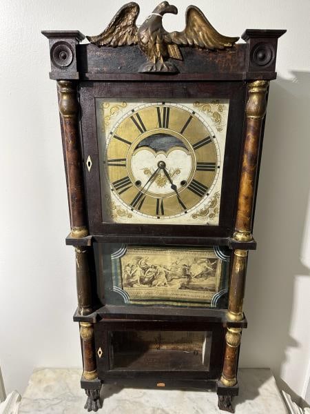 Mantle Clock, decorated, eagle crest, Dyer Wadswor (1 of 8)