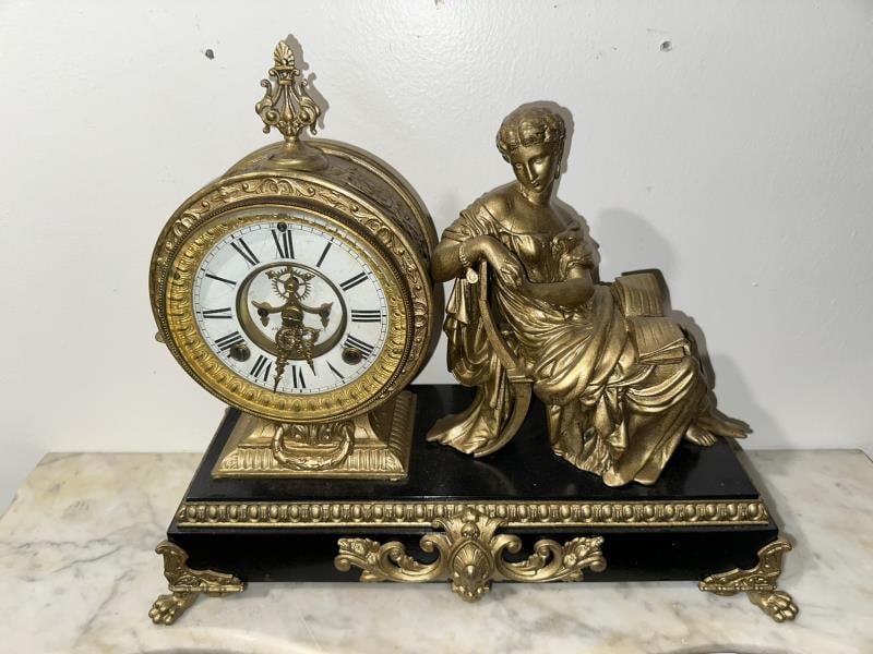 Mantle Clock, Ansonia Clock Co., fancy, marble (1 of 3)