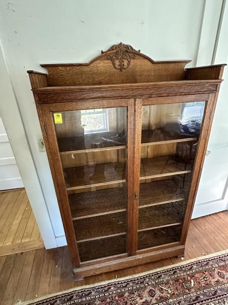 Oak Bookcase, double glass door, applied carving (1 of 4)