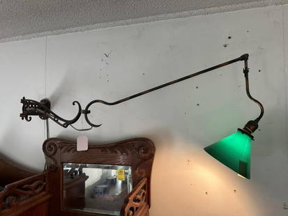 Office light, swivel, iron with green emerald: Office light, swivel, iron with green emerald glass globe, working, shade 7"D, 51" fully extended