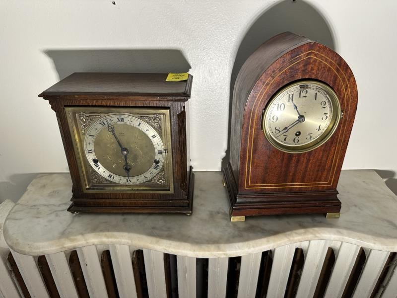 2 Clocks. (1) Mahogany Beehive, some veneer damage (1 of 6)