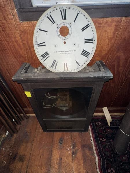 Wall Clock, oak, dial off, parts missing, 31"Tx21" (1 of 3)