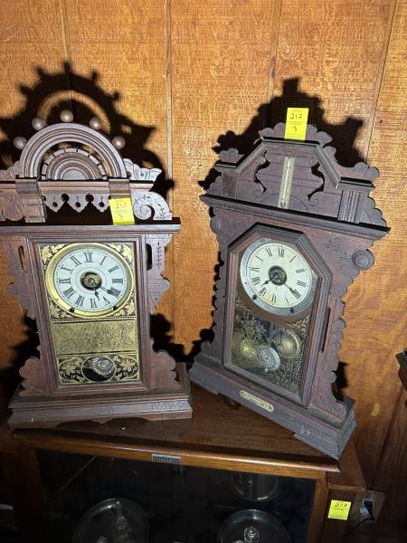2 Clocks, black walnut, 1 steel case, missing lowe (1 of 6)