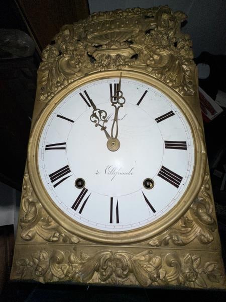 Wag on the Wall Brass Clock, enameled dial - damag (1 of 7)