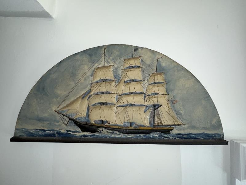 Carved Wooden Ship, Three Masted Scooner, painted (1 of 3)