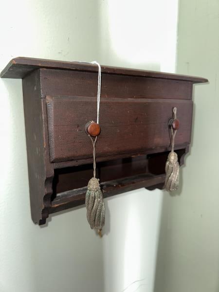 Shelf, one drawer, cherry, finish has scratches: Shelf, one drawer, cherry, finish has scratches, 8.5"Tx11.5"Wx4"D
