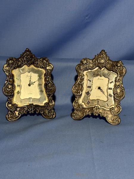 2 Gorham Sterling Clocks. 1 clock missing glass an (1 of 4)