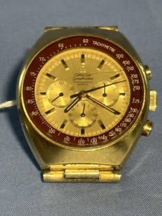 Omega Chronograph Wrist Watch, Speed Master Profes: Omega Chronograph Wrist Watch, Speed Master Professional Mark II, Paperwork indicates 1965, serial number 19030804, Purchased by Earl Atwood, scratches throughout, Omega band, Omega box and paper work