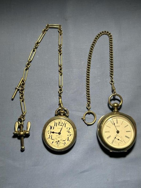 2 Pocket Watches. (1) New Haven Watch Co., with ch (1 of 5)