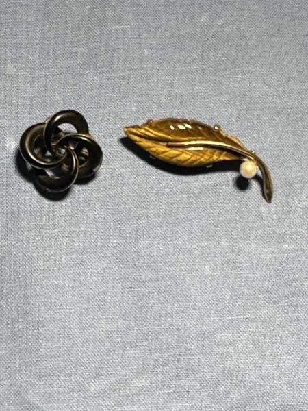 2- 14K Pins  - 1 leaf pin marked Wells. 1 Bow Pin, (1 of 3)