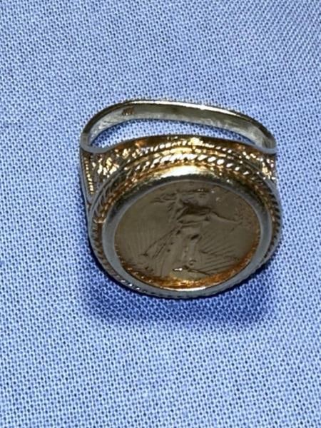 14K Ring with Coin (9 grams): 14K Ring with Coin (9 grams)Unless You Are A Liveauctioneers Premium Bidder This Lot Must Be Paid For By Cash, Bank Check or Wire Transfer.