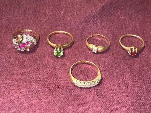 5- 14K Gold Rings, assorted stones (11 grams) (1 of 2)
