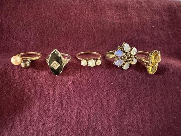 5- 14K Gold Rings, 2 pearl rings, Victorian, fancy (1 of 2)