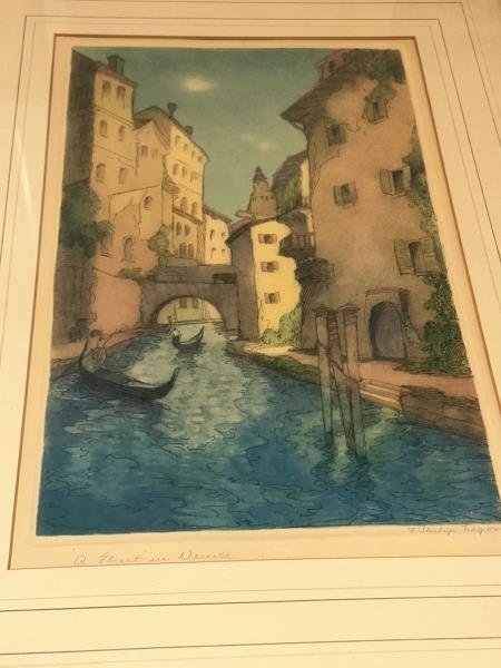 Lot of (2) Colored Etchings by F. Philip Legori, Framed, Venice & Sardinia (1 of 2)