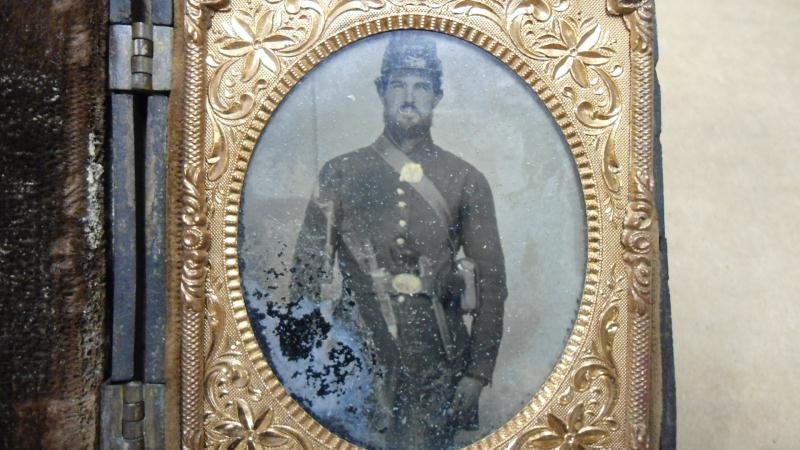 Ambrotype - Civil War Soldier, Case & Glass, Damage: Ambrotype - Civil War Soldier, Case & Glass, Damaged, 3" x 2 1/2"