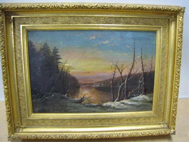 19th Century Hudson River School Landscape, Oil on : 19th Century Hudson River School Landscape, Oil on Canvas, Note on Reverse - Attributed to Jevis McEntee