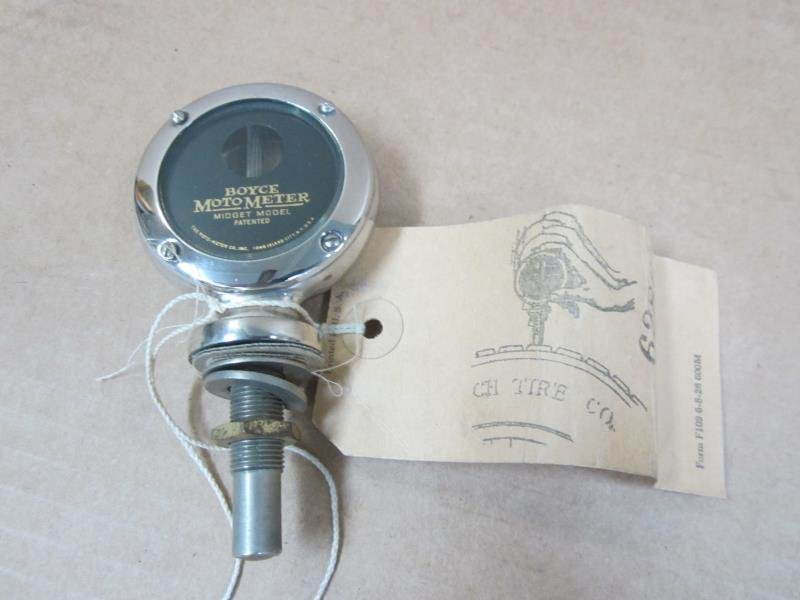 Boyce Moto Meter Midget Model w/ Original Tag, New Old: Boyce Moto Meter Midget Model w/ Original Tag, New Old Stock, 2 1/4" Diameter x 4" Tall