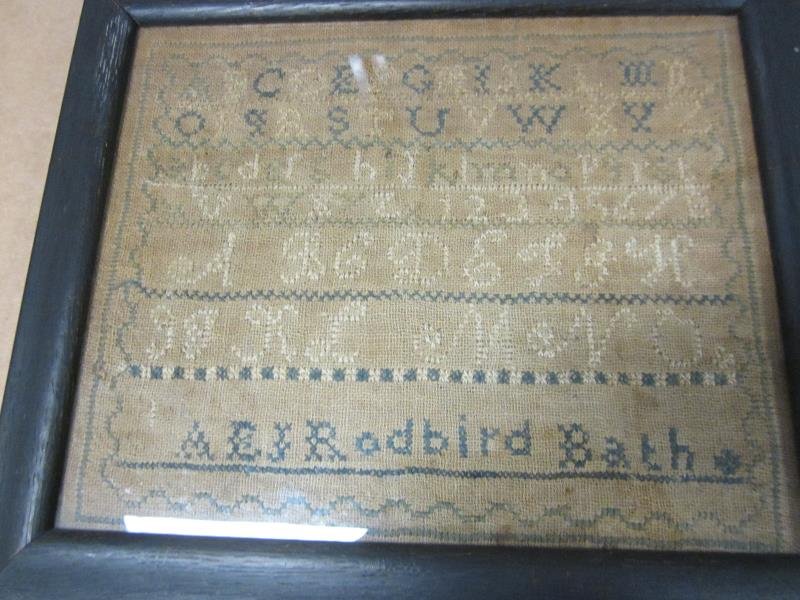 (3) Samplers - As Is, Largest Water Damage & All Poor: (3) Samplers - As Is, Largest Water Damage & All Poor Condition, By Eliza Ann Donnell, 15" x 17" Plus 1" Frame, Jane Prichard, 20" x 8" Plus 1" Frame, A.E.J. Rod Bird, 7" x 8 1/4" Plus 1" Frame