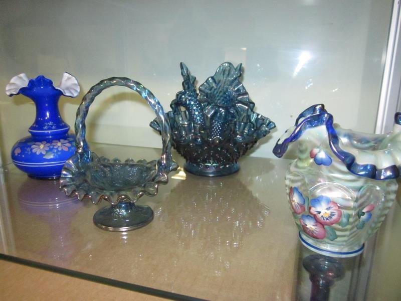(4) Fenton Pieces - Glass Brides Basket, (2) Vases,: (4) Fenton Pieces - Glass Brides Basket, (2) Vases, Basket