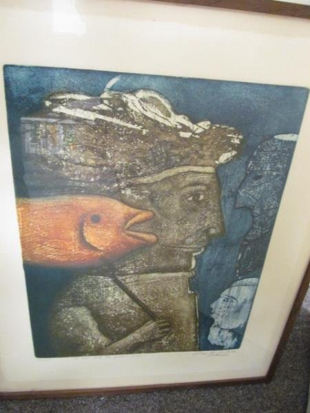 Lithograph, "Man With The Great Fish", Signed Lower: Lithograph, "Man With The Great Fish", Signed Lower Right, Luis A. Solari, 14/50, 17 1/2" x 13 3/4", Framed Lower Right, Luis A. Solari, 14/50, 17 1/2" x 13 3/4", Framed