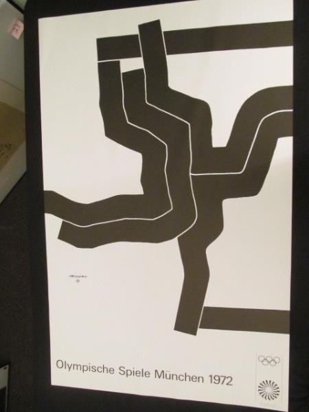 (5) Olympic Art Posters, By Eduardo Chillida, Spain,: (5) Olympic Art Posters, By Eduardo Chillida, Spain, Black & White Lithograph, Printed By Erker Presse, St. Gall, Switzerland, 40.2" x 25.2" Spain, Black & White Lithograph, Printed By Erker Presse, S