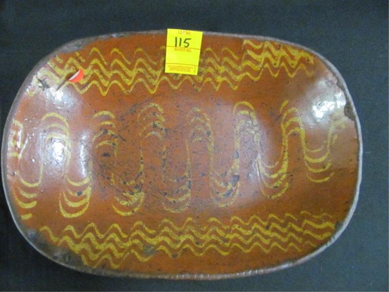 Pennsylvania Pottery - Serving Dish w/ Design Worn,: Pennsylvania Pottery - Serving Dish w/ Design Worn, Redware Worn, Redware