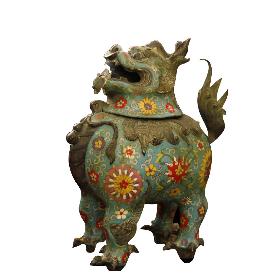 CHINESE CLOISONNE BRONZE LION FOO DOG CENSER POT (1 of 3)