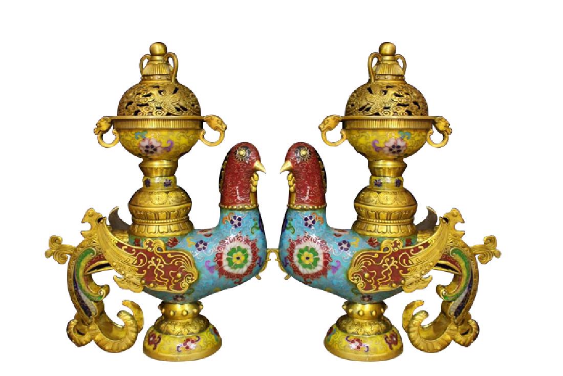 CHINESE QING DYNASTY QIAN LONG CLOISONNE BRONEZ CENSER: Dimension:28"x11"x37"cm EACH