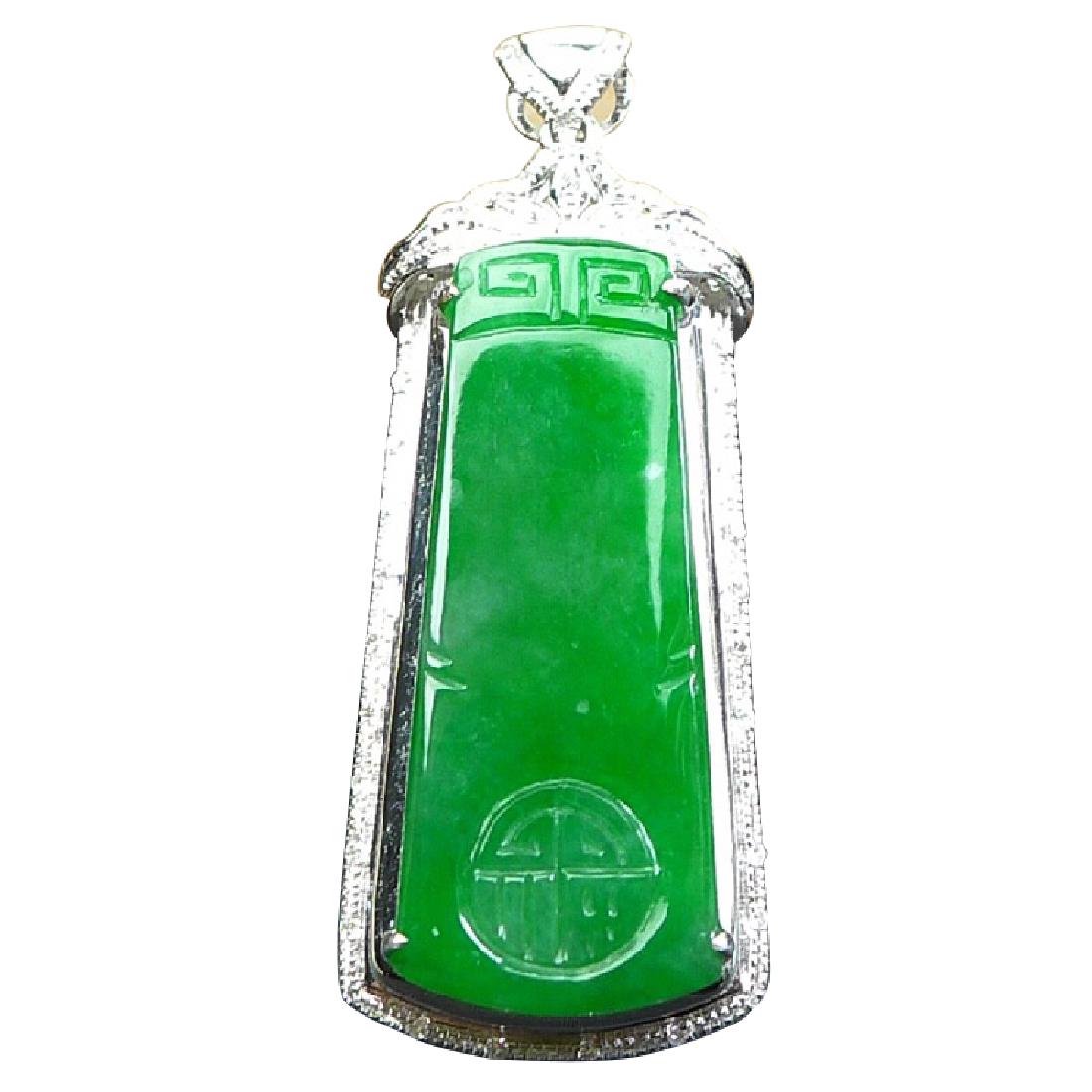 CHINESE 18K WITH DIAMOND GREEN JADE PENDANT (1 of 5)