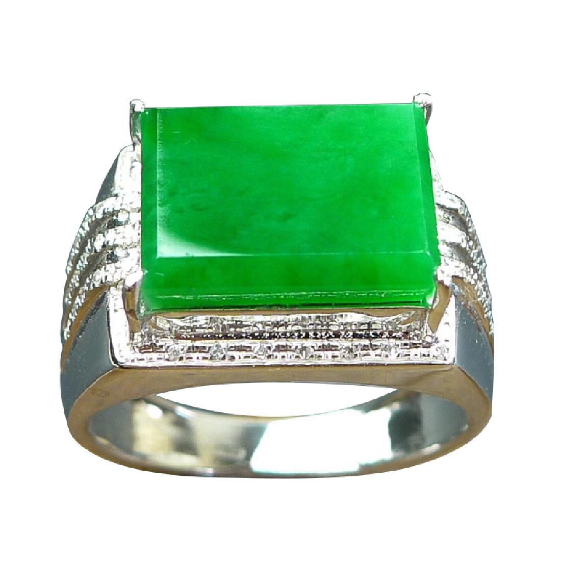 CHINESE 18K WITH DIAMOND GREEN JADE MENS RING (1 of 4)