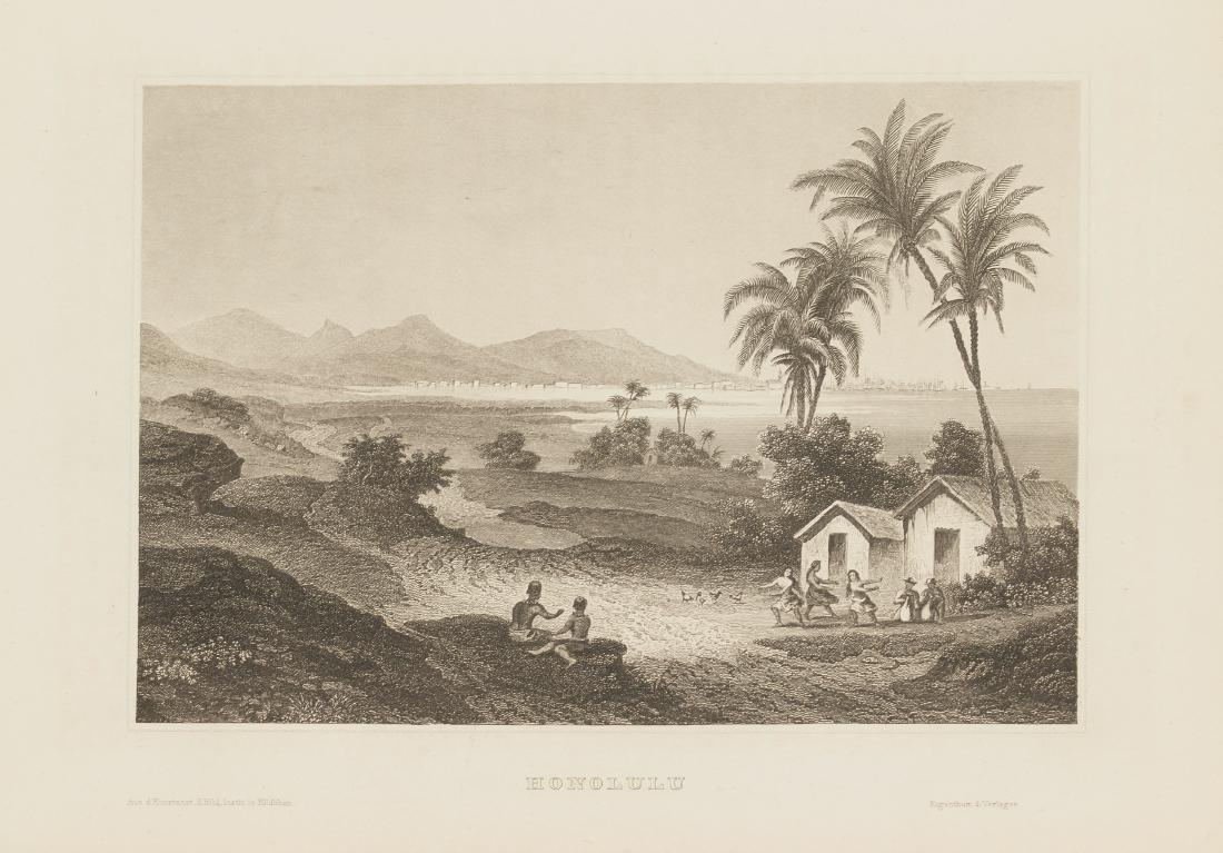 Animated View Honolulu Hawaii 1860: HONOLULU Bibliograph instit. In Hildbh. Beautiful animated view of Honolulu of 1860 circa. Date: 1860 circa Atlas: Meyer s Universum 1838-1860 circa Technique: Steel etching Leaf Dimension: 16x23 cm (