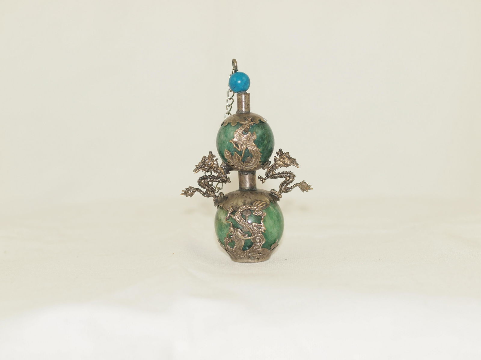 Chinese Bottle Silver Malachite Turquoise Dragons (1 of 5)