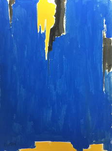 Clyfford Still (Untitled): This lot is a painting in the style of American artist Clyfford Still. Tempera on cardboard.