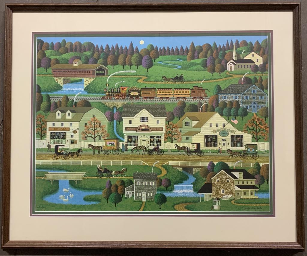 Charles Wysocki "Yankee Wink Hollow" Lithograph: Lithograph by Charles Wysocki entitled "Yankee Wink Hollow". Pencil signed and numbered 843/1000. Framed dimensions: 35" x 29 1/8"